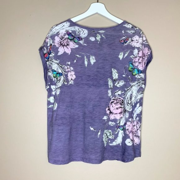 Anthropologie Postmark Butterfly & Flower Purple Tee - M - Picture 3 of 9